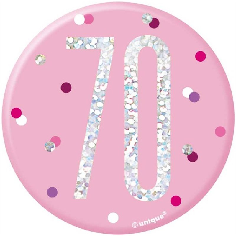 3in GLITZ PINK 70 BADGE