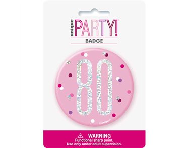 3in GLITZ PINK 80 BADGE