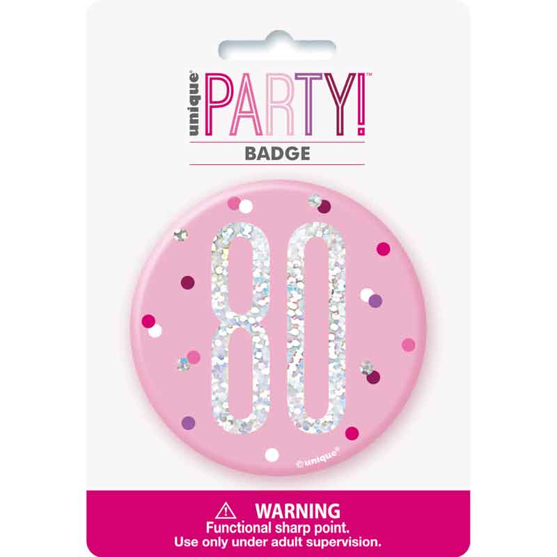 3in GLITZ PINK 80 BADGE