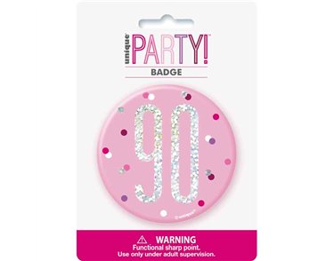3in GLITZ PINK 90 BADGE