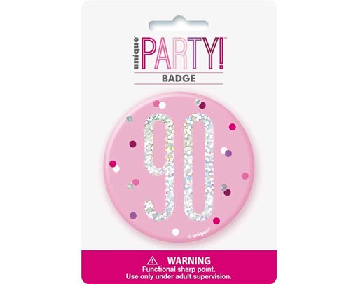3in GLITZ PINK 90 BADGE