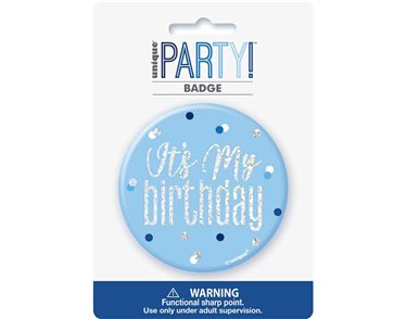 3in GLITZ BLUE HAPPY B/DAY BADGE
