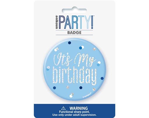 3in GLITZ BLUE HAPPY B/DAY BADGE