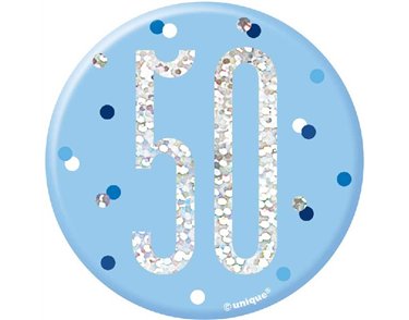 3in GLITZ BLUE 50 BADGE