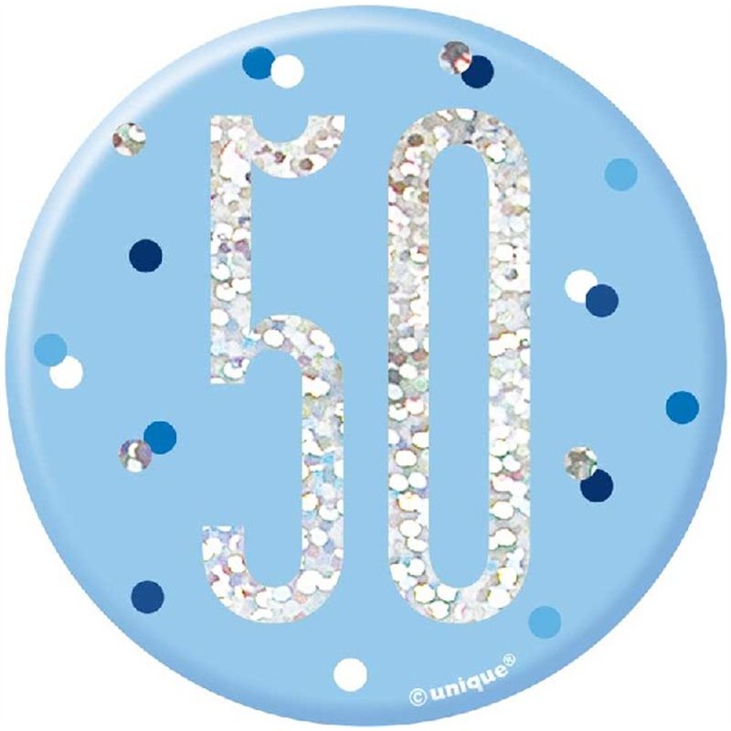3in GLITZ BLUE 50 BADGE