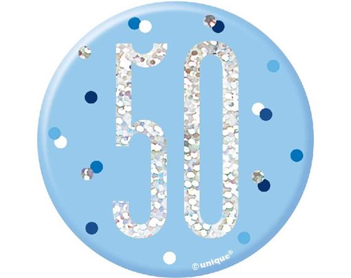 3in GLITZ BLUE 50 BADGE
