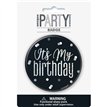 3in BLACK GLITZ HAPPY B/DAY BADGE