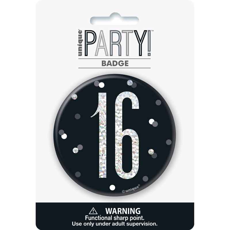 3in BLACK GLITZ 16 BADGE