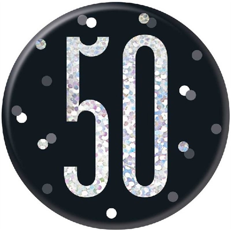 3in BLACK GLITZ 50 BADGE