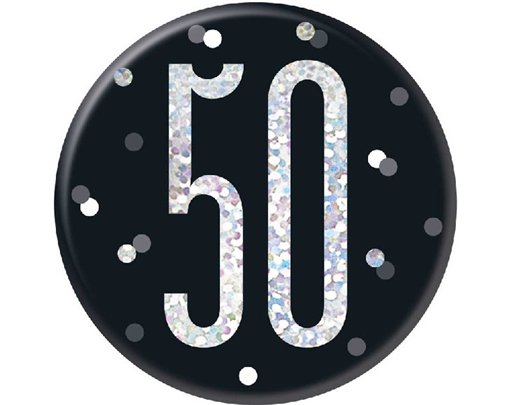 3in BLACK GLITZ 50 BADGE