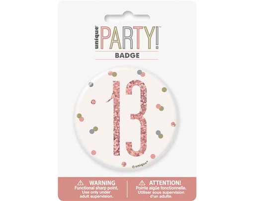 3in GLITZ ROSE GOLD 13 BADGE