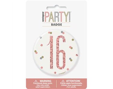 3in GLITZ ROSE GOLD 16 BADGE