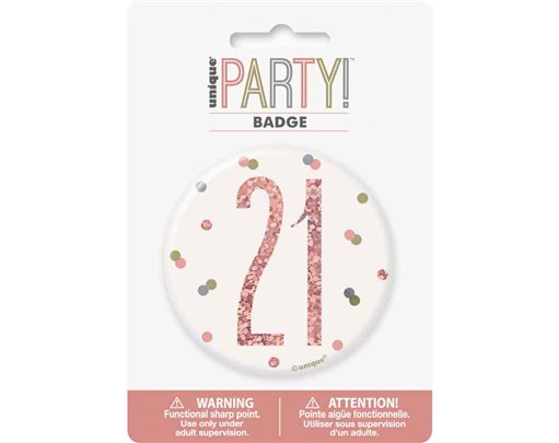 3in GLITZ ROSE GOLD 21 BADGE