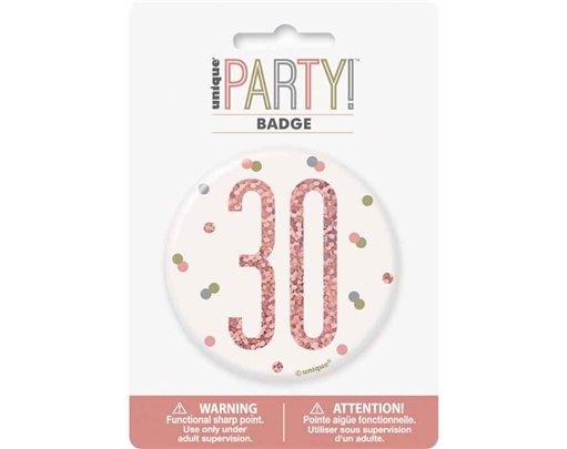 3in GLITZ ROSE GOLD 30 BADGE