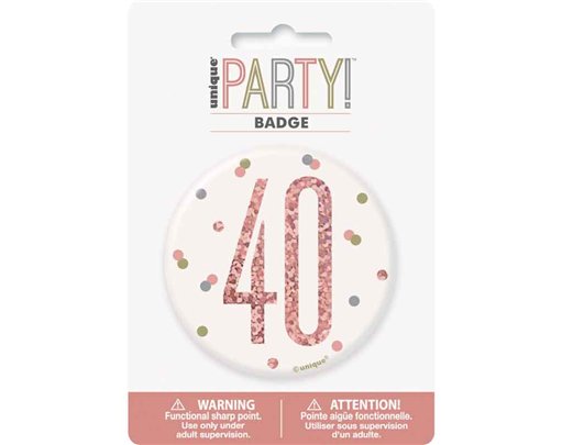 3in GLITZ ROSE GOLD 40 BADGE