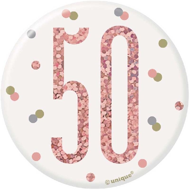 3in GLITZ ROSE GOLD 50 BADGE