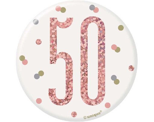 3in GLITZ ROSE GOLD 50 BADGE