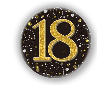 3in 18TH BIRTHDAY BLACK & GOLD BADGE