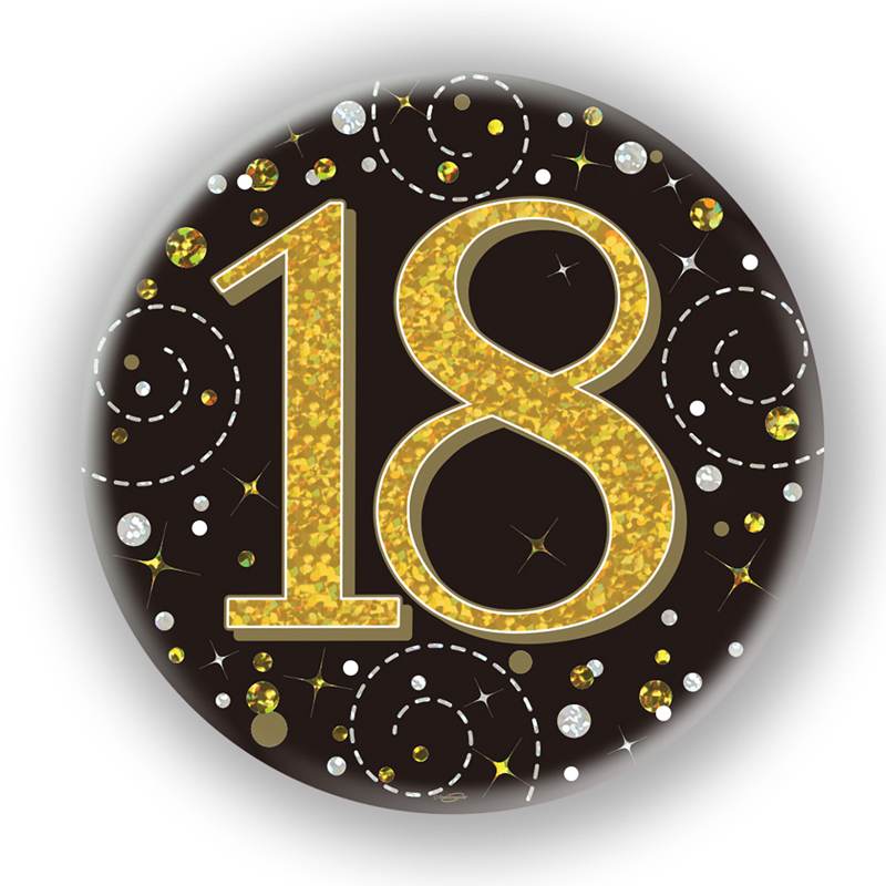 3in 18TH BIRTHDAY BLACK & GOLD BADGE