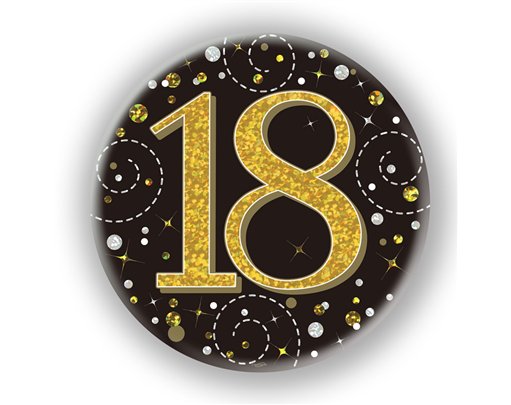 3in 18TH BIRTHDAY BLACK & GOLD BADGE