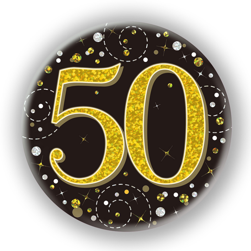 3in 50TH BIRTHDAY BLACK & GOLD BADGE
