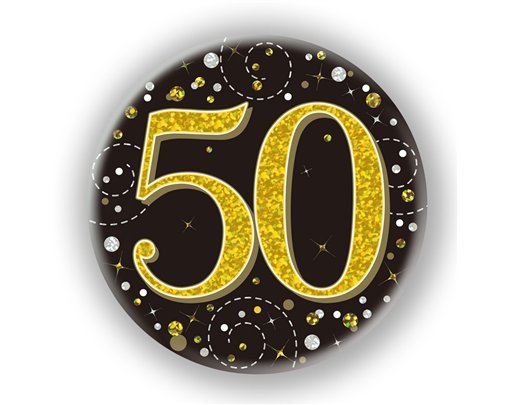 3in 50TH BIRTHDAY BLACK & GOLD BADGE