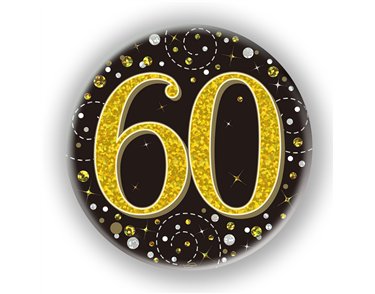 3in 60TH BIRTHDAY BLACK & GOLD BADGE