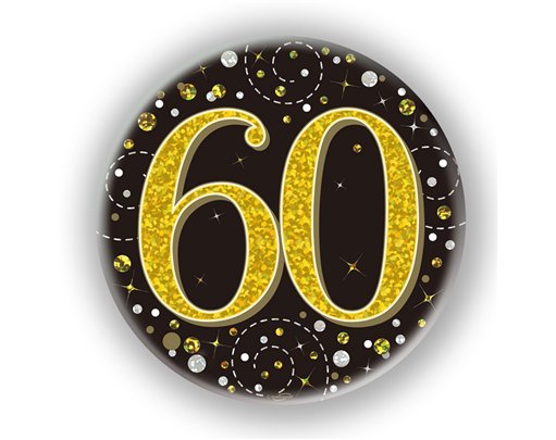 3in 60TH BIRTHDAY BLACK & GOLD BADGE