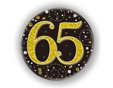 3in 65TH BIRTHDAY BLACK & GOLD BADGE