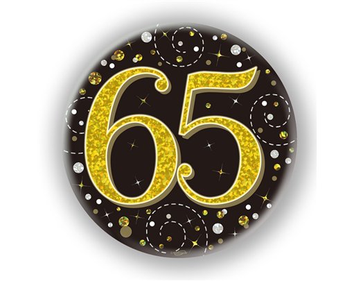 3in 65TH BIRTHDAY BLACK & GOLD BADGE