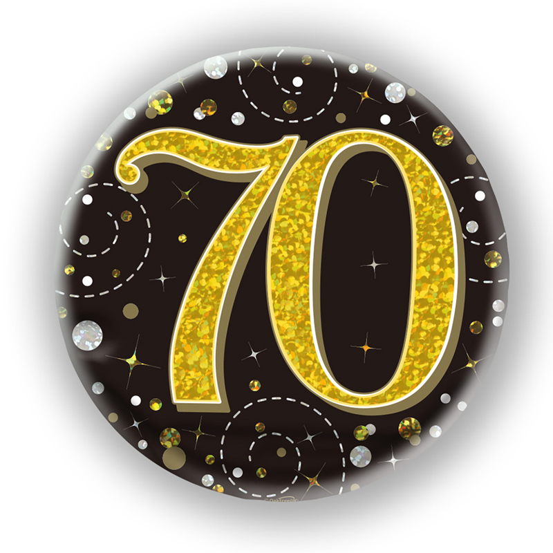 3in 70TH BIRTHDAY BLACK & GOLD BADGE