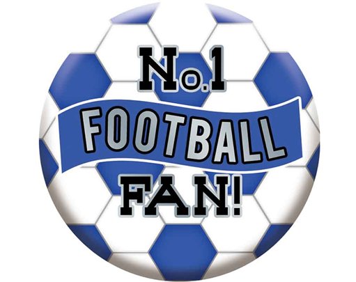 5.5cm BLUE AND WHITE FOOTBALL BADGE 6S