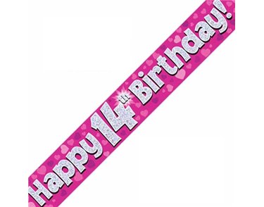 9FT 14TH BIRTHDAY PINK BANNER