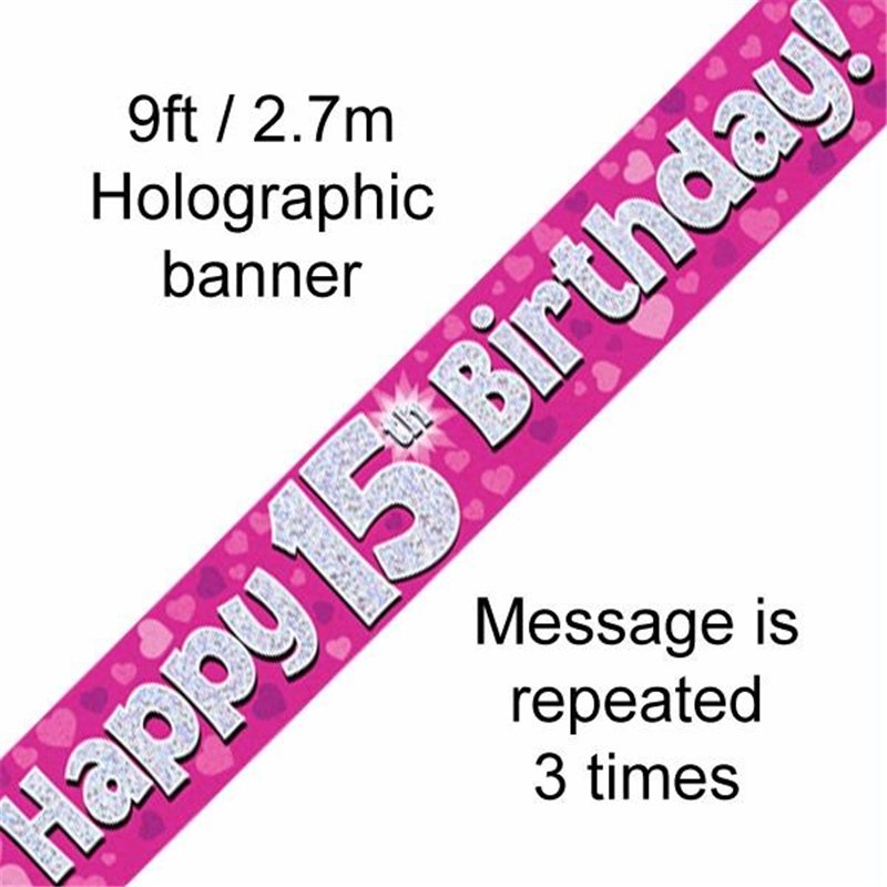 9FT 15TH BIRTHDAY PINK BANNER
