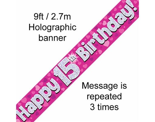 9FT 15TH BIRTHDAY PINK BANNER