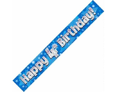 9FT 4TH BIRTHDAY BLUE HOLOGRAPHIC BANNER