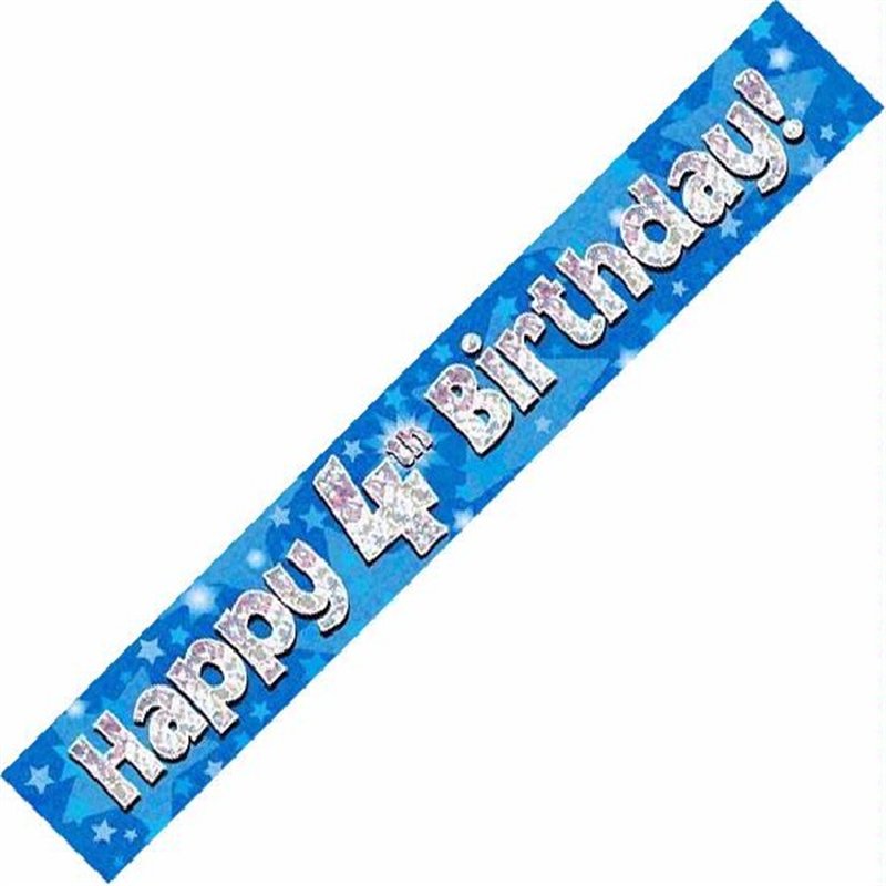 9FT 4TH BIRTHDAY BLUE HOLOGRAPHIC BANNER