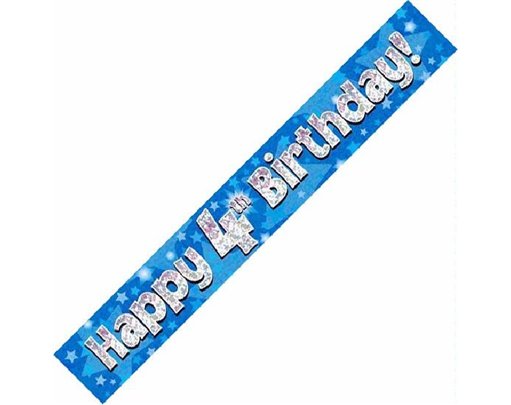 9FT 4TH BIRTHDAY BLUE HOLOGRAPHIC BANNER