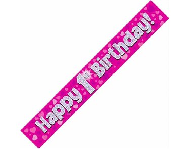 9FT PINK HOLO. 1ST B/DAY BANNER