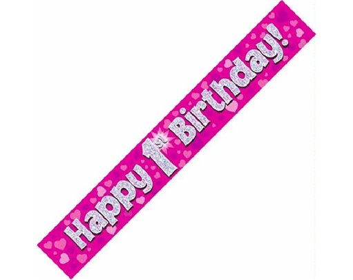 9FT PINK HOLO. 1ST B/DAY BANNER