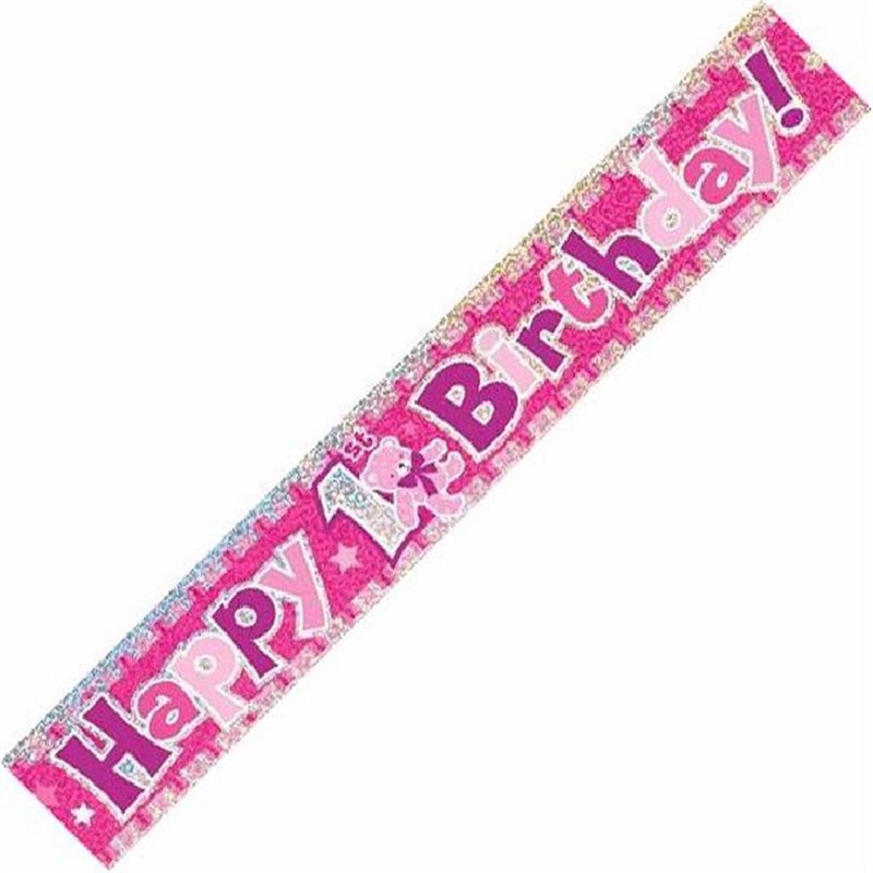 12FT 1ST B/DAY PINK PRISMATIC BANNER