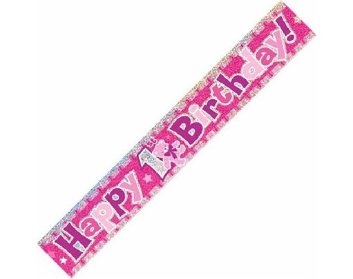 12FT 1ST B/DAY PINK PRISMATIC BANNER