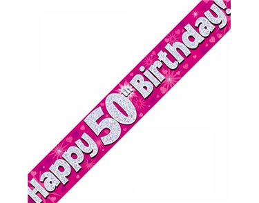 9FT 50TH BIRTHDAY PINK BANNER