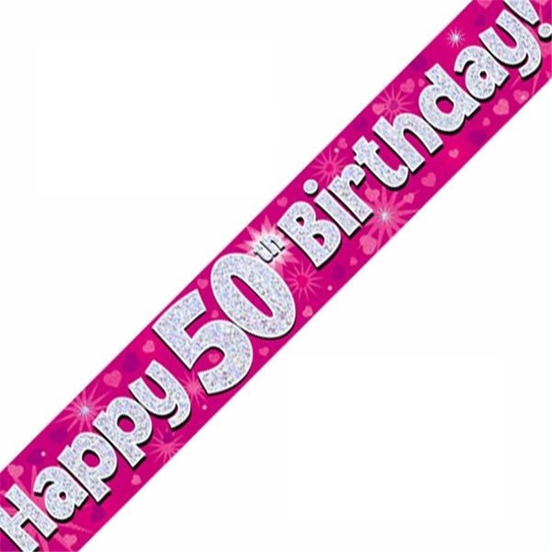 9FT 50TH BIRTHDAY PINK BANNER