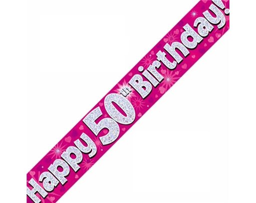 9FT 50TH BIRTHDAY PINK BANNER