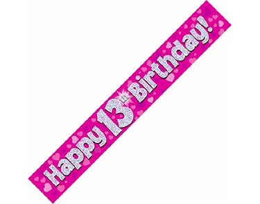 9FT PINK HOLO. 13TH B/DAY BANNER