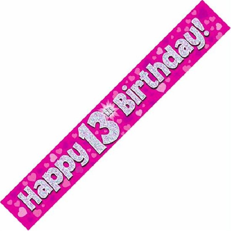 9FT PINK HOLO. 13TH B/DAY BANNER