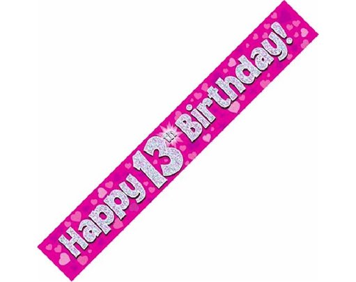 9FT PINK HOLO. 13TH B/DAY BANNER
