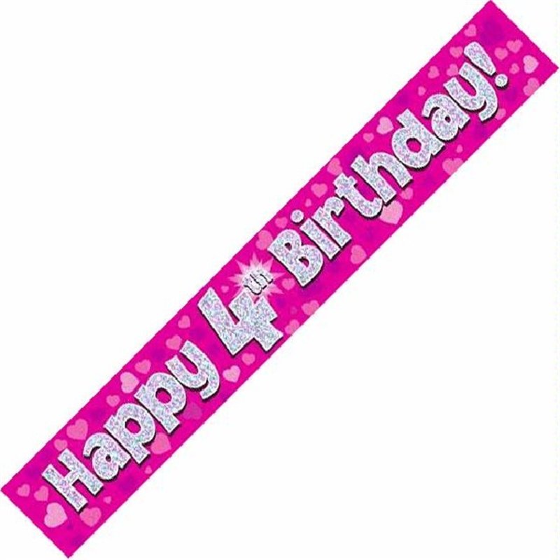 9FT PINK HOLO. 4TH B/DAY BANNER