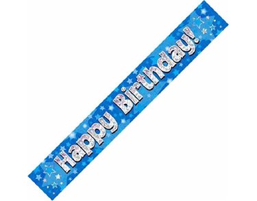 9FT HAPPY BIRTHDAY BLUE HOLOGRAPHIC BANNER